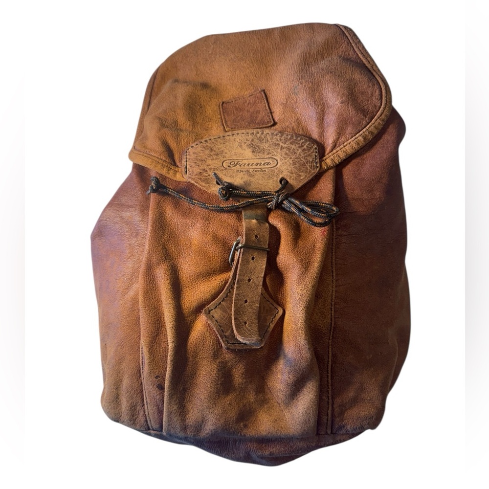 Vintage Brown High End Fauna Women’s Retro Boho Leather Backpack Sweden RARE